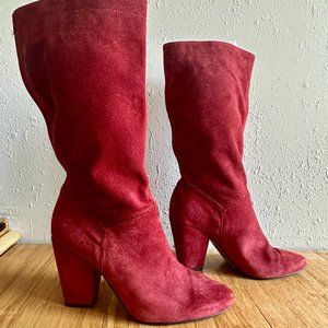 1.State Revolve Suede Orange Red Boots with Heel Slouch Mid Calf US 6.5 EU 37